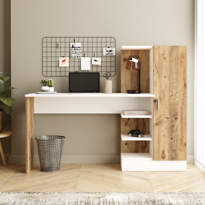 Hanah Home Mesa de estudio Ct2-Aw Pino atlántico y blanco Hanah Home Mesa de estudio Ct2-Aw Pino atlántico y blanco